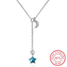 Collar de plata esterlina 925 para mujer, accesorio sencillo con borla de Luna y estrella de cristal azul, a la moda, para clavícula, Kolye 2024 - compra barato