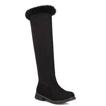 2020 Hot Style Rabbit Fur Women's Boots Cow Suede Round Toe Knee-Length Boots Nubuck Leather Warm Winter Women's Boots 2024 - buy cheap