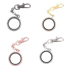 1pcs 30mm Round Rhinestone Alloy Floating charm Locket Keychain with Lobster clasp DIY twist living memory Glass locket Key ring 2024 - buy cheap