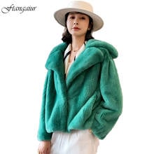 Ftangaiur 2019 Winter Import Velvet Mink Fur Coat Turn-Down Collar Pure Color Slim Mink Coat Women's Short Real Mink Fur Coats 2024 - buy cheap