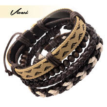 Vivari 2020  Vintage Multi-layer Leather Bracelet Men's Fashion Braided Hand Rope Wrap Bracelet and Bangle Male Gift 2024 - buy cheap