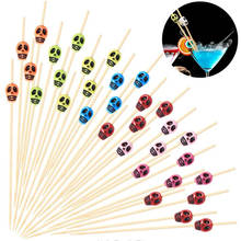 50Pcs 12cm Disposable Bamboo Skull Skewers Fruit Dessert Cake Sign Cocktail Picks Cute Food Sticks Buffet Cupcake Toppers Party 2024 - buy cheap