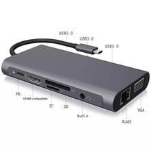 Адаптер USB Type-C на HDMI-адаптер 4K VGA RJ45 Lan Ethernet SD/TF USB 3,0 конвертер для MacBook Thunderbolt 3 Dock 2024 - купить недорого