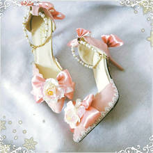 Zapatos de tacón alto Kawaii para mujer, calzado de princesa de encaje rosa, punta redonda, Lolita, cosplay 2024 - compra barato