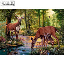 Mosaico de diamantes 5D DIY, bordado de ciervos en el bosque, punto de cruz bordado de agua potable, regalo de decoración del hogar 2024 - compra barato