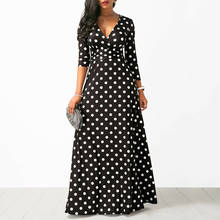 Women Boho V-neck Party Evening Long Maxi Dress 3/4 Sleeve Polka Dots Black Sundress 2024 - buy cheap