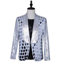 Blazer de lentejuelas de celosía para hombre, chaqueta de diseño, trajes de escenario para cantantes, Ropa de baile, vestido de estilo punk rock plateado 2024 - compra barato