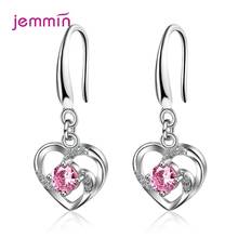 Joyería de plata de ley 925 para mujer, aretes colgantes de cristal de circonia cúbica, exquisito Corazón de amor, moda coreana 2024 - compra barato