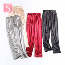 STVY 2021 Spring Autumn Solid Satin Long Pants Elegant Korean Ladies Loose Pants Straight Trousers Women 4 Colors 2024 - buy cheap