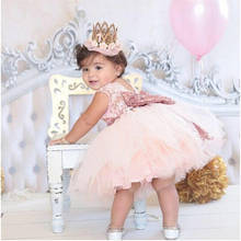 Платье-пачка для девочек, розовое, с открытой спиной и золотым бантом 2024 - купить недорого