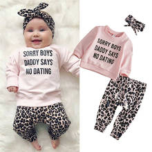 2019 nova moda 3 pçs bonito infantil do bebê da menina outono primavera roupas estampa leopardo camiseta topos calças compridas roupa conjunto 2024 - compre barato