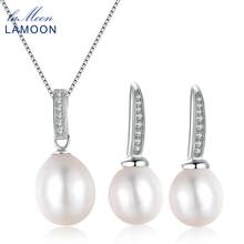 LAMOON-Conjunto de joyería de plata de ley 925 con perlas naturales de agua dulce, 100% de perlas redondas de 7,2 quilates, S925, V020-1 2024 - compra barato