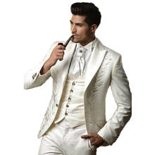 Fashion White Mans Suit For Wedding Evening Dress Party Prom Dress  Best Man Wear Groom Wear Three Piece Suit(Jacket+Pants+Vest) 2024 - buy cheap