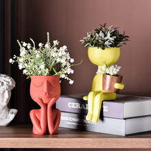 Ceramic Imitation Humanoid Resin Succulent Potted Miniature Plant Pots Character Sitting Posture Sculpture Vases Desktop Decor 2024 - buy cheap