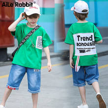 Boys Clothes Set Short Sleeve T-Shirt Jeans 2 Piece Set Red Green Children's Clothing For Boys Boutique Apparel 2024 - buy cheap