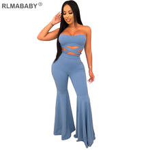 RLMABABY Sexy Club Strapless Zipper Crop Top And Flare Pants Suit Set High Waist Bandage 2 Piece Set Women Tracksuit Suit Set 2024 - buy cheap