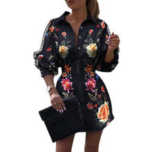 Elegant Women's Floral Print Shirts Dress Long Lantern Sleeve Boho Summer Chic Casual Turn-Down Collar Dresses vestido de mujer 2024 - buy cheap