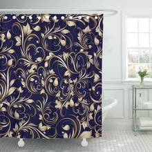 Cortina de ducha de tela impermeable con ganchos, conjunto de cortinas de 72x72 pulgadas con estampado Floral de Cachemira azul, Vintage, dorado, 3D, flores y hojas 2024 - compra barato