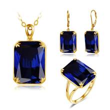 Szjinao 14K Gold Jewelry Set For Women Sparkling Blue Sapphire Pendant Earrings Ring Set Real 925 sterling silver Fine Jewellery 2024 - buy cheap