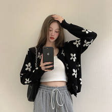 Female Korean Harajuku Ins Loose Flowers Cardigan Sweater Women's Sweaters Japanese Kawaii Ulzzang Vintage Clothing For Women 2024 - buy cheap