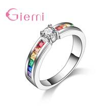 New Fashion S925 Sterling Silver Jewelry Nice Gift for Women Men Wedding Engagement Colorful Rainbow Cubic Zircon Rings 2024 - buy cheap