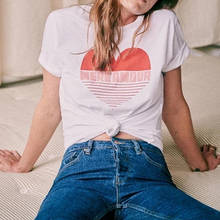 Camiseta feminina vintage de manga curta, camisa francesa com letras e corações para mulheres, algodão 2021, verão 2024 - compre barato