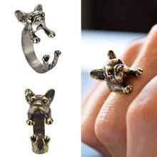 Kinitial animal puggs anéis francês bulldog anel ajustável para as mulheres adorável proprietários de cães bijoux moda animal de estimação jóias 2024 - compre barato