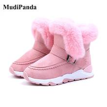 MudiPanda Hot Children Boots Shoes 2021 New Winter Plush Warm Martin Boys Shoes Fashion Leather Soft Fleece Antislip Girls Boots 2024 - buy cheap