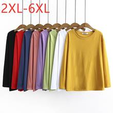 Tops básicos de talla grande para mujer, Camiseta holgada de manga larga de algodón, elástica, amarilla, 3XL, 4XL, 5XL, 6XL, novedad, Otoño e Invierno 2024 - compra barato