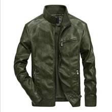 Men Faux Leather Jacket Male Washed Fleece Motorcycle Casual Stand Collar Fashion Winter Jacket Casual Coat thin 2024 - buy cheap