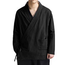 Куртка мужская из хлопка и льна, традиционное кимоно с открытым стежком, кардиган в стиле Харадзюку, верхняя одежда, пальто Kongfu, 5XL 2024 - купить недорого