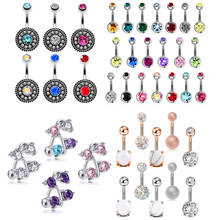 Piercing feminino de ouro rosê, anel de umbigo, strass, cor dourada, sexy, umbigo, joia de corpo, aço médico, 1 peça 2024 - compre barato