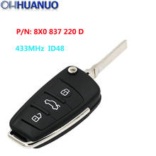 Dobramento remoto chave fob 433mhz com chip id48 para audi a1 tt r8 q3 p/n: 8x0 837 220 d 2024 - compre barato