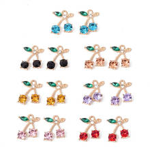 Julie Wang 8PCS Rhinestone Cherry Charms Alloy Fruit Mixed Colors Pendant Bracelet Earring Jewelry Making Accessory 2024 - buy cheap