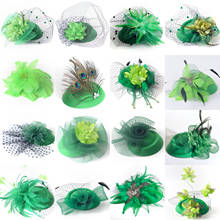 Véu fascinator verde artesanal com 16design, copo de pingentes para igreja pingente, chapéu prendedor de cabelo cocktail festa casamentos festa feminino 2024 - compre barato