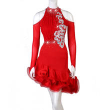 Vestido de baile Latino para mujer, vestidos de Salsa de manga larga con diamantes de imitación rojos, ropa de escenario profesional, vestido Latino competitivo DL4554 2024 - compra barato