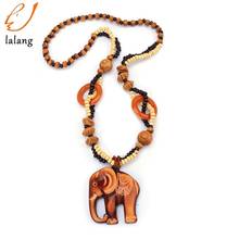Boho Ethnic Jewelry Long Hand Made Bead Wood Elephant Pendant Maxi Necklace For Women Wholesale Price 2024 - buy cheap