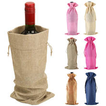 Burlap Jute Wine Bottle Drawstring Bags Gift Champagne Packaging Bag Pouches Wedding Party Decoration Wine Dustproof Cover Bags 2024 - buy cheap