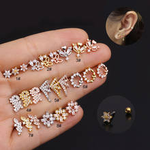 1Pc 20g Stainless Steel CZ Piercing Jewelry Cartilage Earring Flower Butterfly Helix Tragus Conch Lobe Screw Back Stud Earrings 2024 - buy cheap