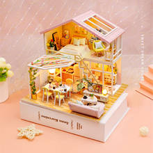 DIY деревянный кукольный домик миниатюрная мебель с светодиодный светильник комплект розовое платье кроя принцесса, вилла для кукол домики собрать игрушки для девочек подарок на день рождения, Casa 2024 - купить недорого