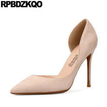 Scarpin/ультратонкие женские туфли-лодочки на высоком каблуке 10, 42, 8 см офисная обувь телесного цвета летние босоножки d'orsay с острым носком тонкая замша размера плюс 2024 - купить недорого