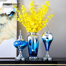 European Gradient Blue Glass Vase Flower Arrangement Art Countertop Furnishings Luxurious Flower Vase Wedding Decoration Crafts 2024 - buy cheap