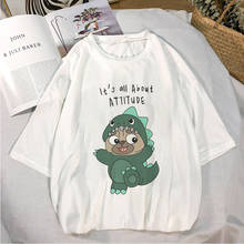 Camisetas femininas kawaii bulldog impressão camiseta y2k topo harajuku 2021 moda tops casual manga curta 2024 - compre barato