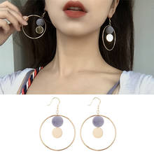 Ins Hong Kong Wind Big Circle Geometric Earrings Female Circle Earrings Korea Personality Simple Temperament Hair Ball Earrings 2024 - buy cheap