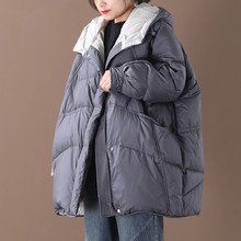 QingWen-Chaqueta de invierno con capucha para mujer, prendas de vestir holgadas de gran tamaño, longitud media, cálidas para nieve 2024 - compra barato