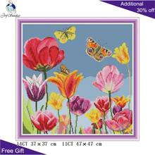 Joy Sunday Tulip Flower Cross Stitch H813 14CT 11CT Stamped and Counted Home Decor Tulip Flowers DIY Cross Stitch Kits 2024 - buy cheap