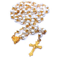 Rosary Necklace Catholic Jesus Christ Cross Pendant Necklaces Long Imitation Pearl Beads Chain Virgin Mary Christian Jewelry 2024 - buy cheap