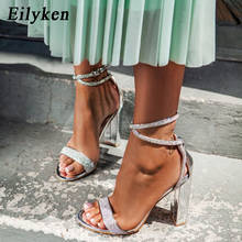 Eilyken 2022 Summer High Heel Women Fashion Crystal Sandals Square Heels Ankle Buckle Strap Sexy Ladies Party Shoes Sandalie 2024 - buy cheap