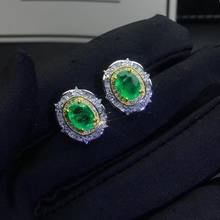 green emerald gemstone stud earring for women silver jewelry real natural gem good color birthday party banquet gift shiny  fine 2024 - buy cheap