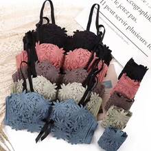 Women Bra Set Bow Push Up Bralette Wire Free Chic Floral Embroidery Adjusted 3/4 Cup Gather Bra Chic Brie 2024 - buy cheap